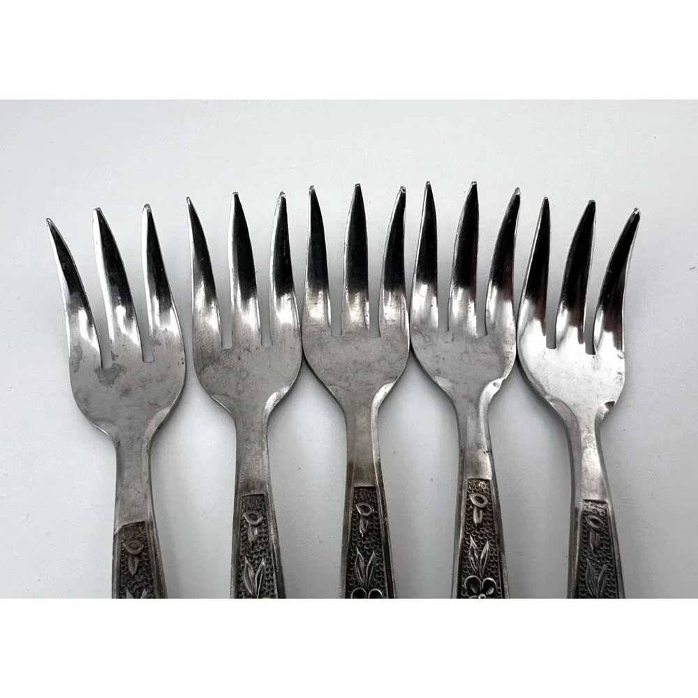 Vtg ROGERS Stainless 5pc Appetizer Hors D'oeuvre Seafood Forks Japan Floral